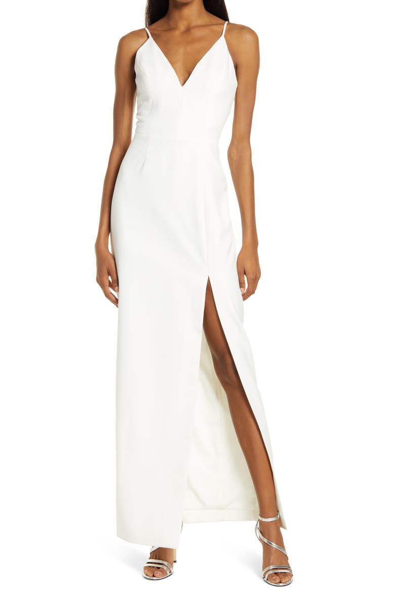 The Maisle Scuba Crepe Column Gown, Main, color, IVORY