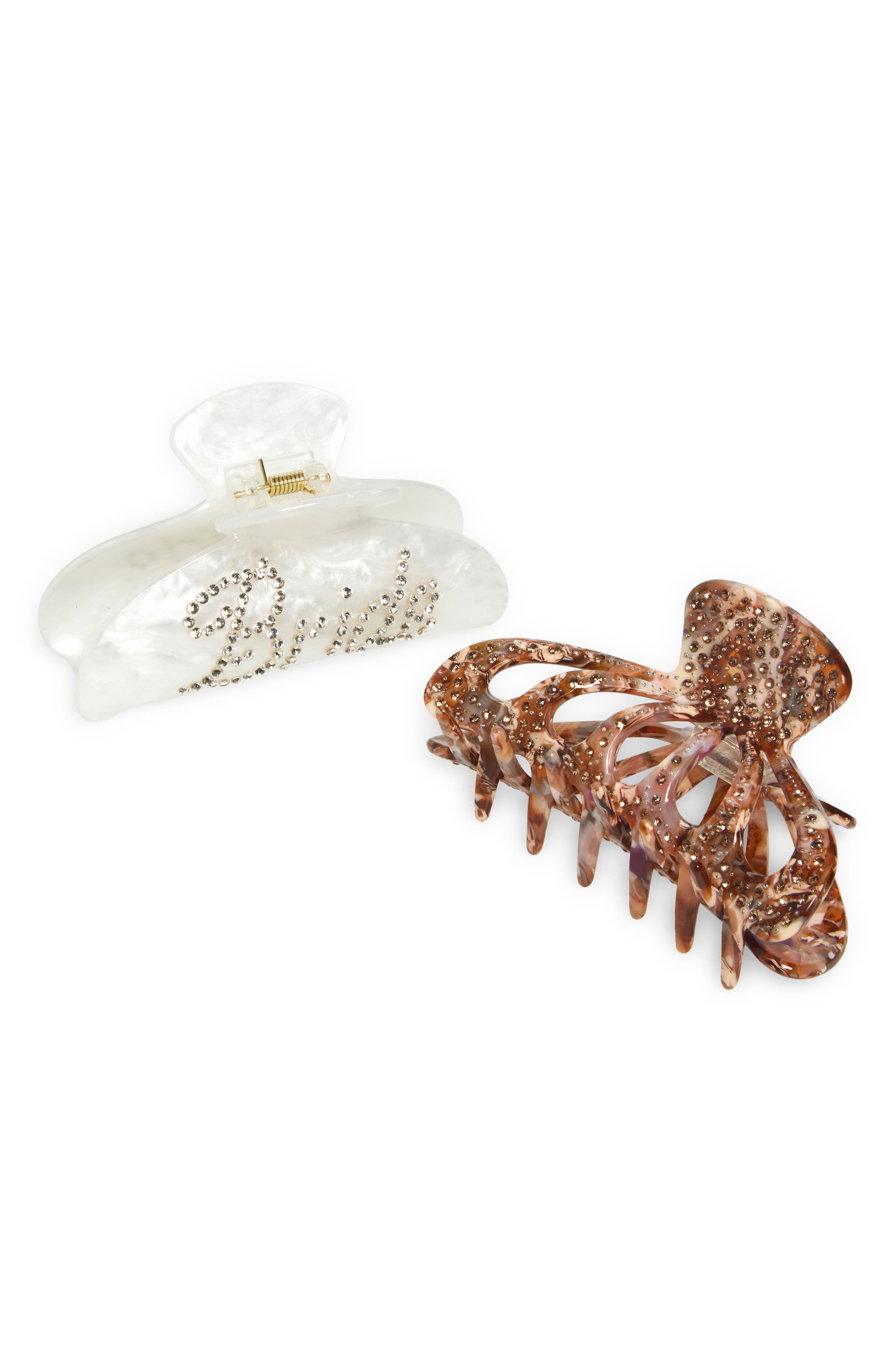 Tasha Bridal 2-Pack Assorted Crystal Jaw Hair Clips in Ivory 