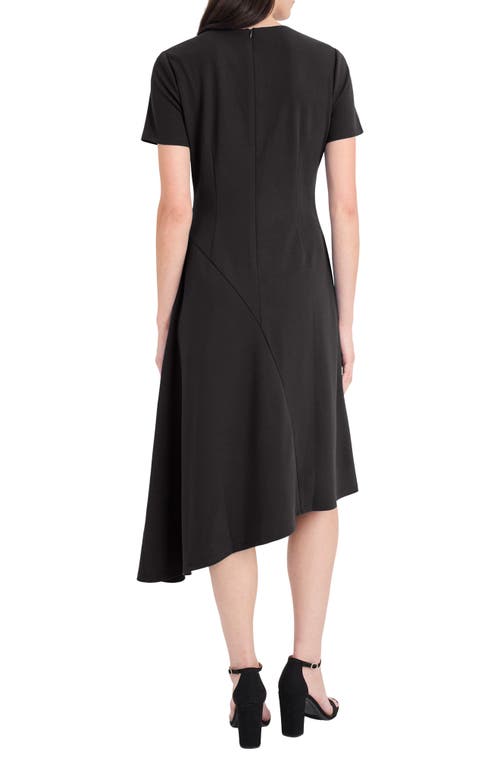 Maggy London Short Sleeve Asymmetric Midi Dress In Black