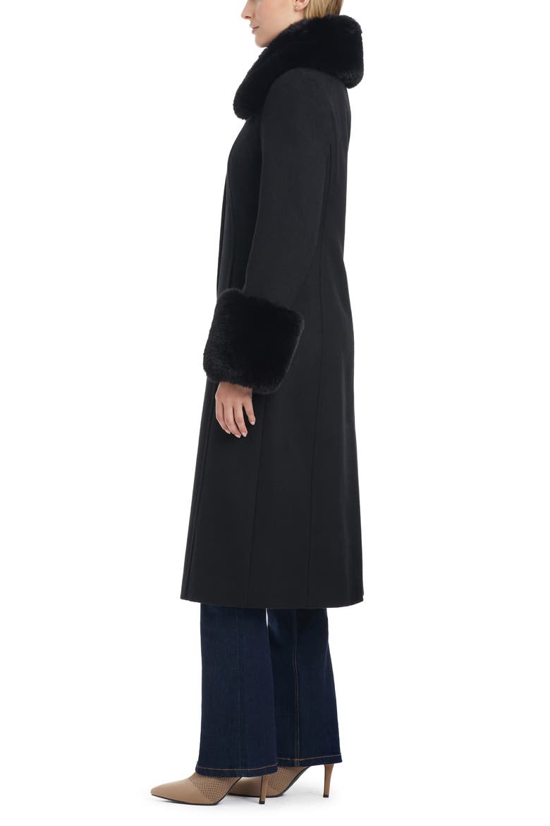 Wool Blend Coat with Removable Faux Fur Collar and Cuffs, Alternate, color, BLACK