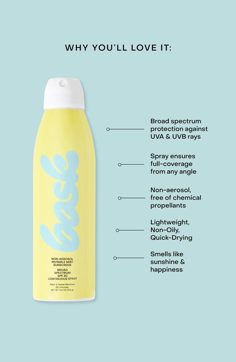 Bask Non-Aerosol Invisible Mist Sunscreen Broad Spectrum SPF 30 Continuous Spray, Alternate, color, 