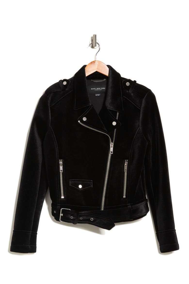 Velvet Moto Style Jacket, Alternate, color, BLACK