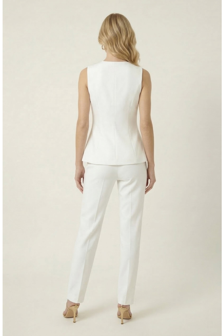 Sleeveless Tailored Blazer Top with Button Detail, Alternate, color, White