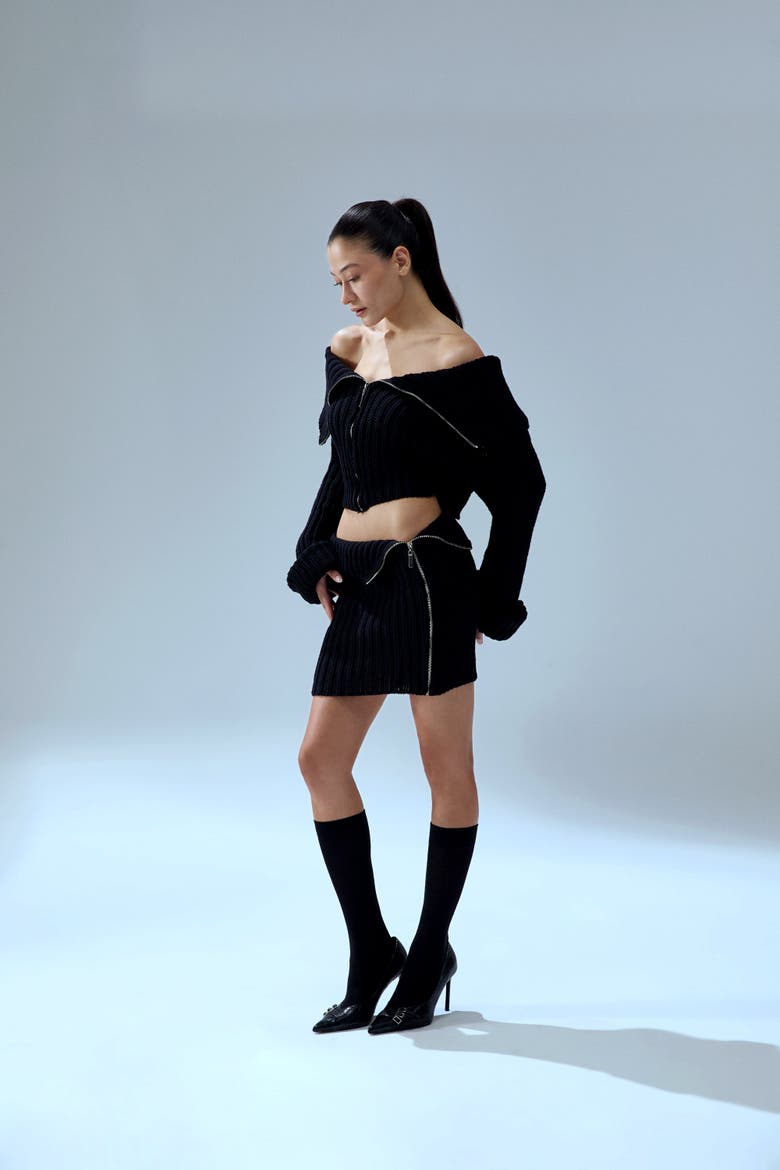 Cashmere  Blend Your *Itch Zipped Knit Skirt- Black, Alternate, color, BLACK