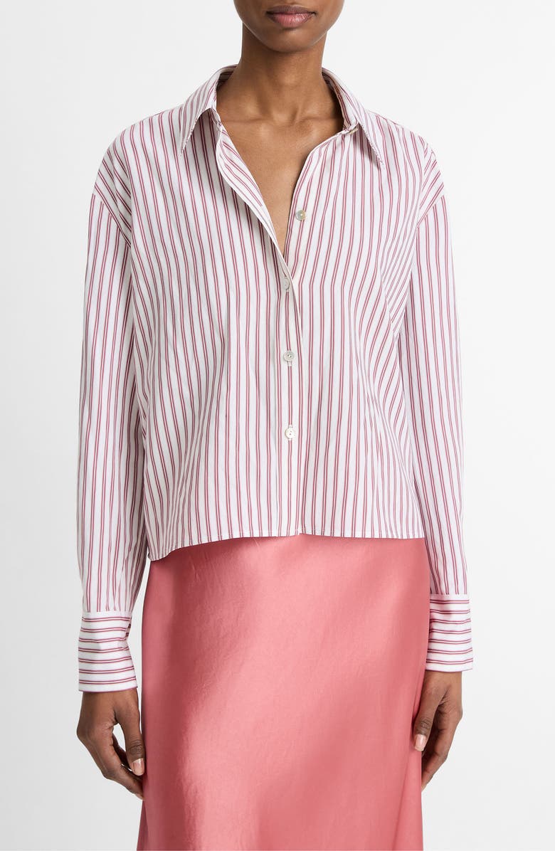 Vince Till Stripe Crop Shirt, Main, color, Peony Wood/Off White