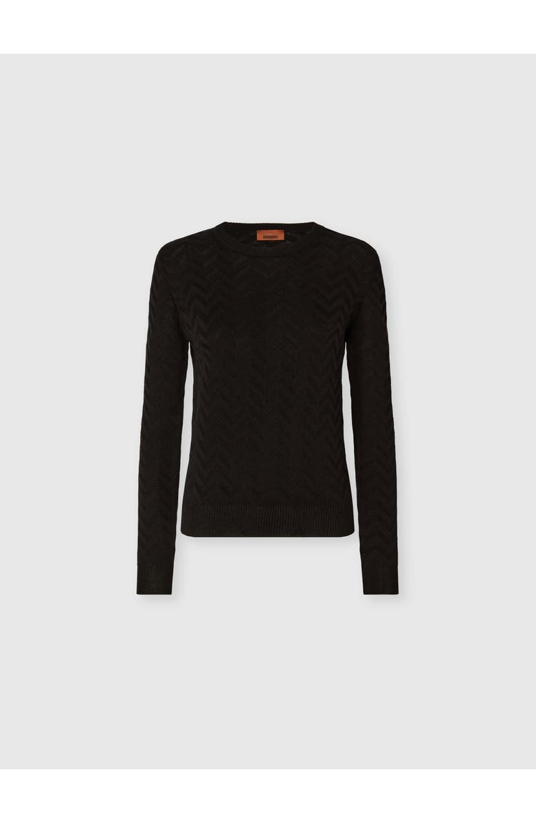 Missoni Stretch Chevron Cotton And Viscose Crewneck Sweater, Main, color, Black
