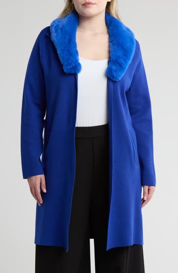 By Design Dallas Faux Fur Trimmed Coat In Surf The Web