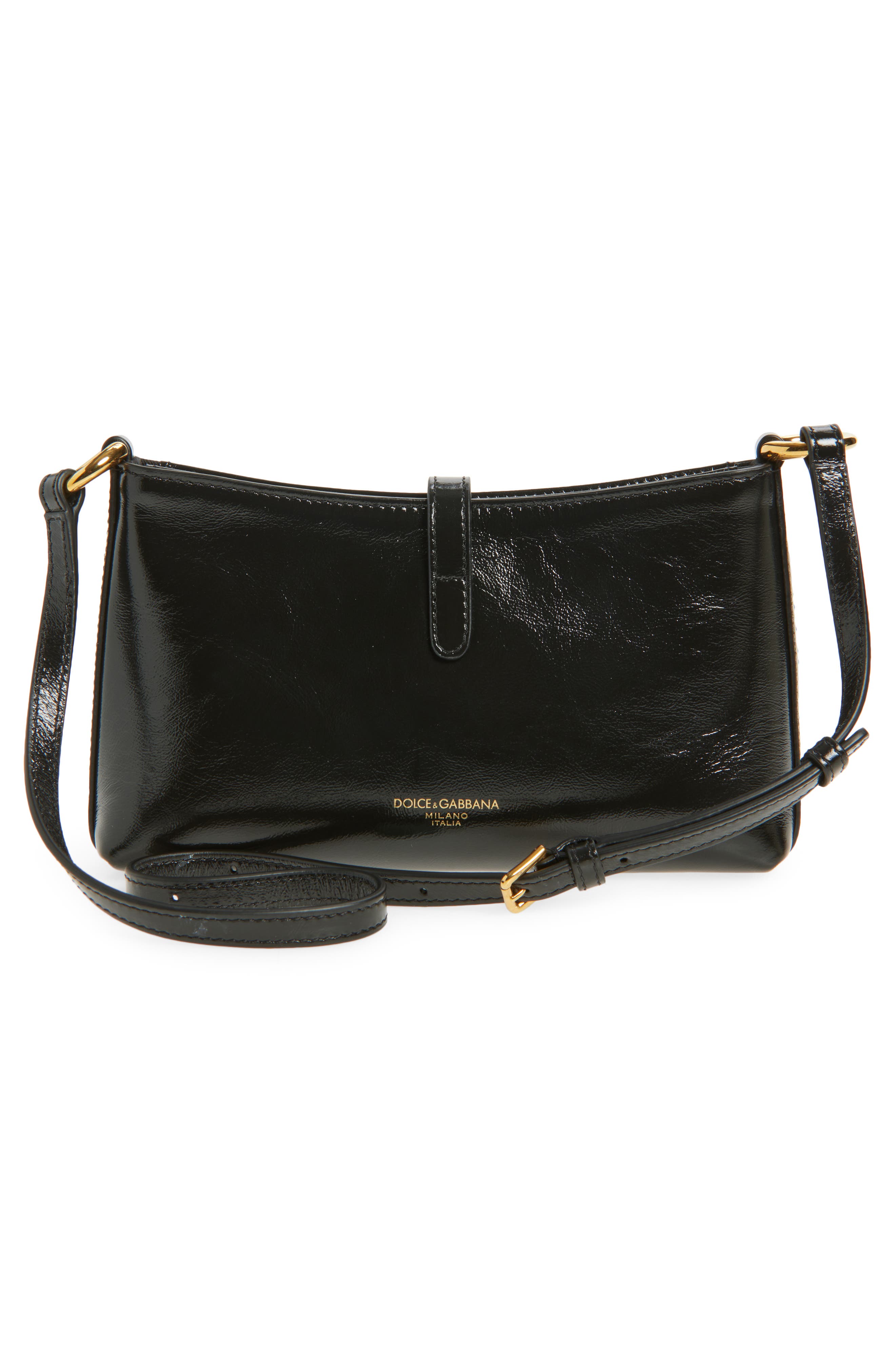 Dolce&Gabbana Sicilian Street Lock Leather Shoulder Bag, Alternate, color, 80999 Nero
