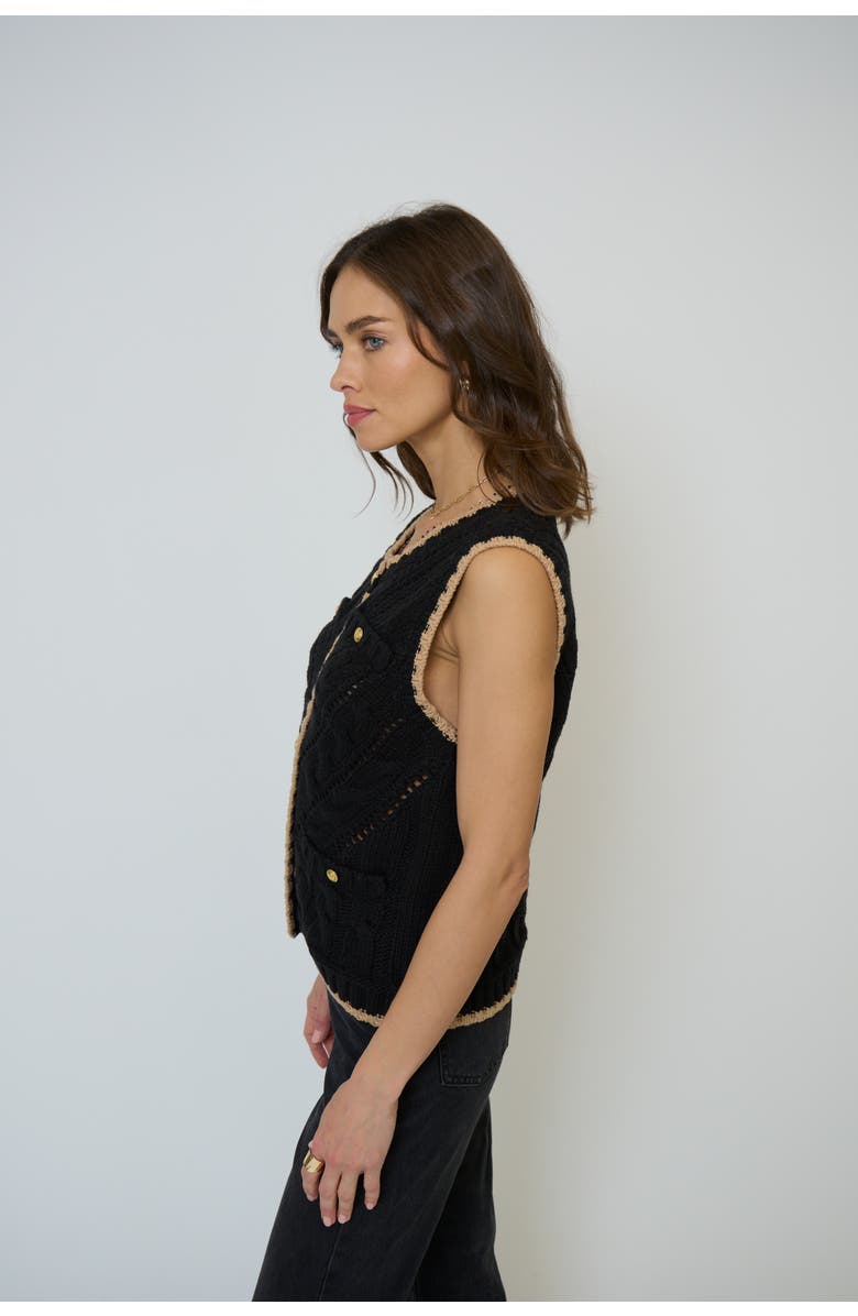 Central Park West Brooke Pointelle Cable Vest, Alternate, color, Black