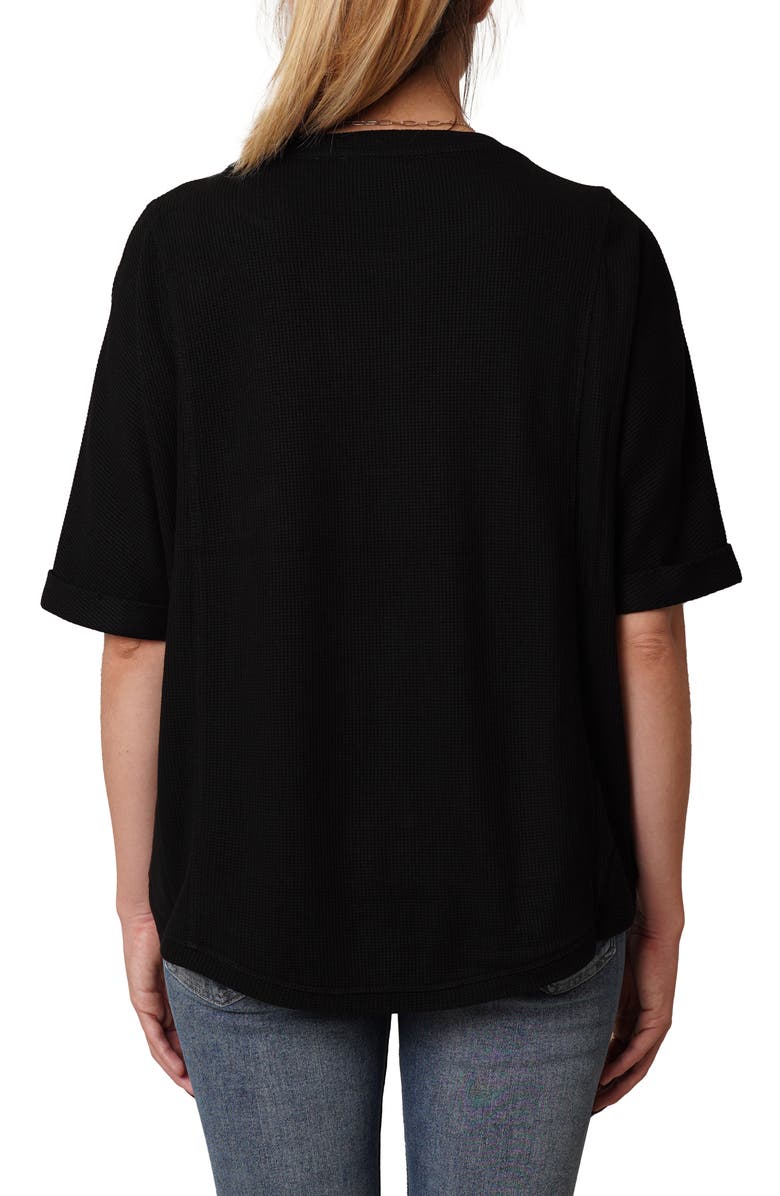 CYRUS Crewneck Elbow Sleeve Waffle Knit Top, Alternate, color, Black