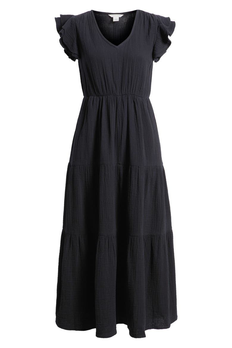 V-Neck Ruffle Maxi Dress, Alternate, color, BLACK