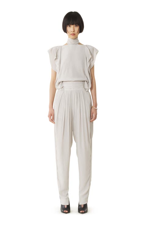 White Draped Charmeuse Pants