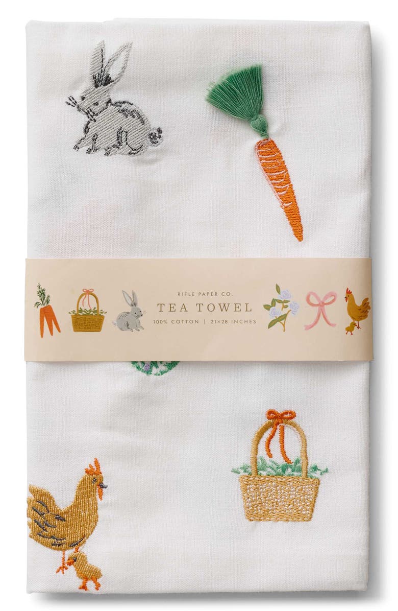 Rifle Paper Co. Spring Farm Embroidered Cotton Tea Towel, Alternate, color, White Multi