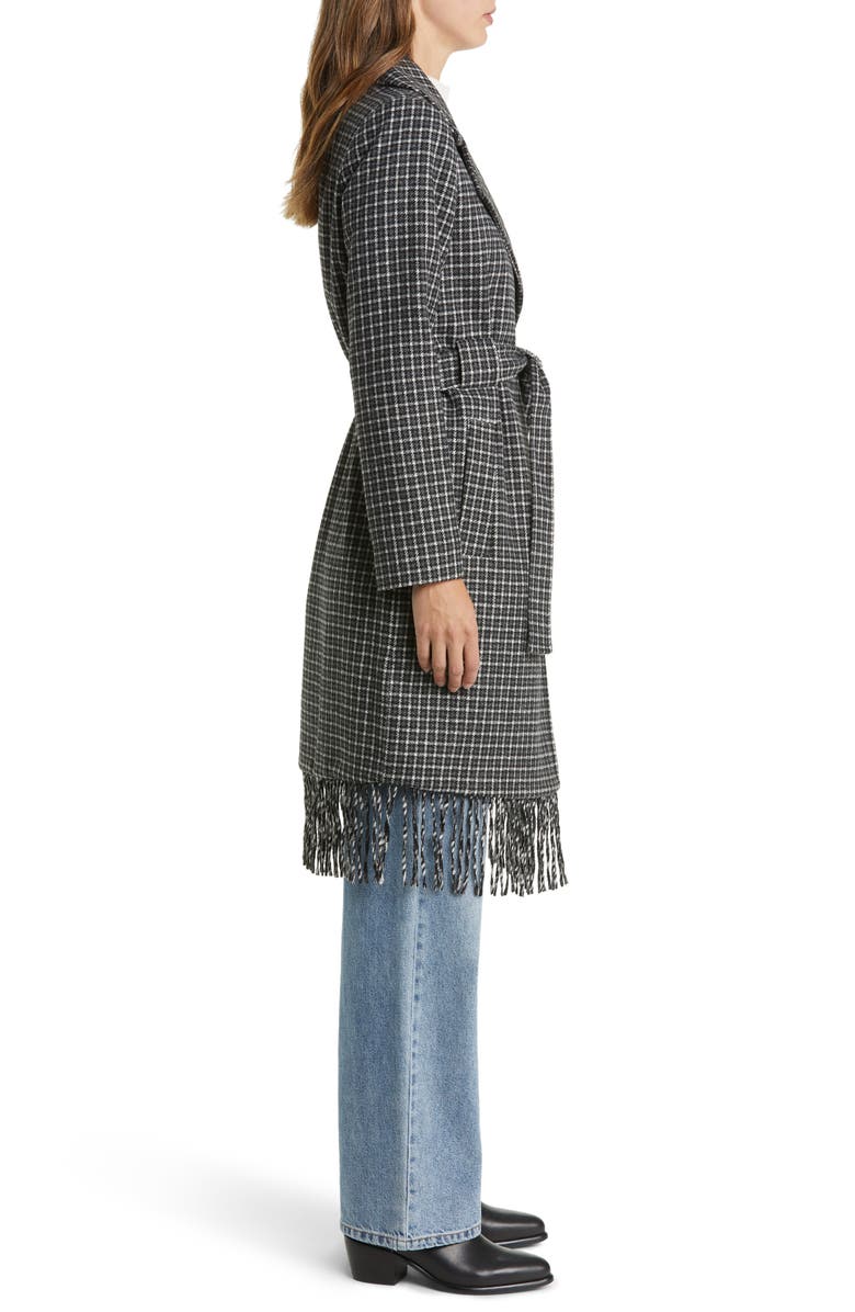 Sam Edelman Fringe Wrap Coat, Alternate, color, Black/ White Novelty