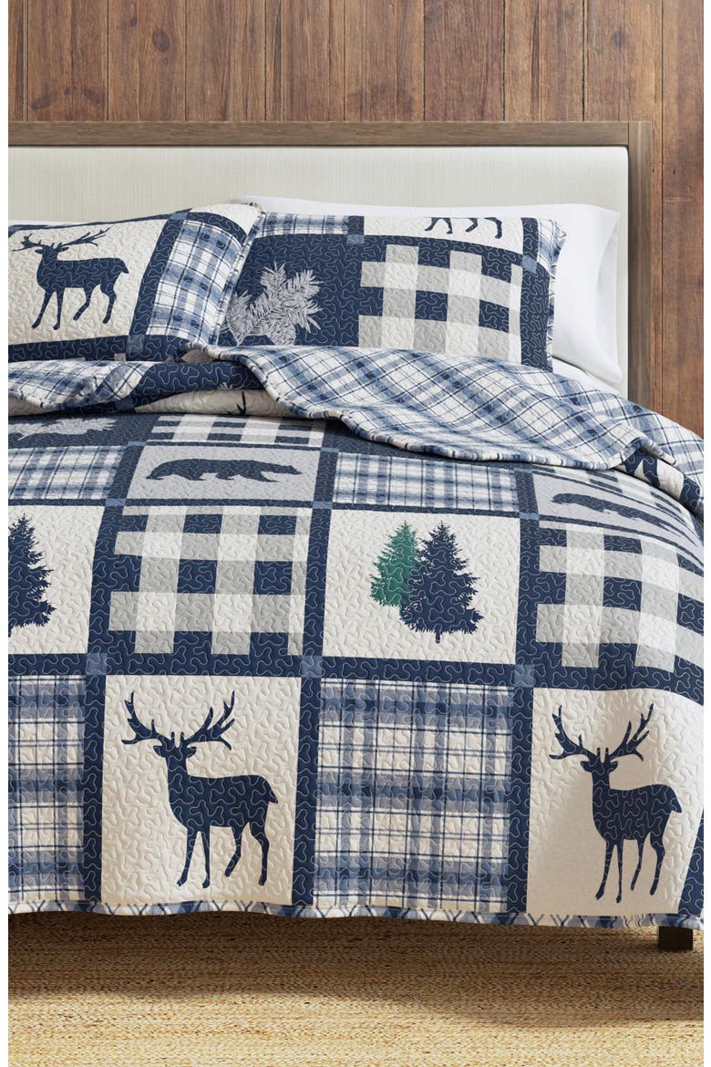 Lodge Patchwork Quilt Set, Main, color, NAVY / GREY