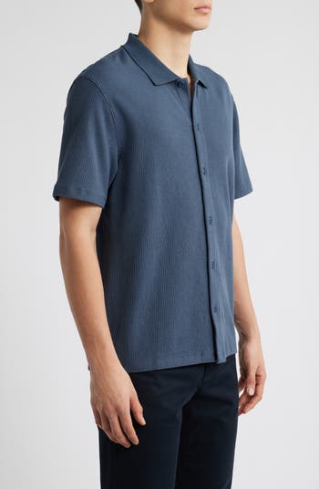 Textured Double Knit Short Sleeve Button-Up Shirt