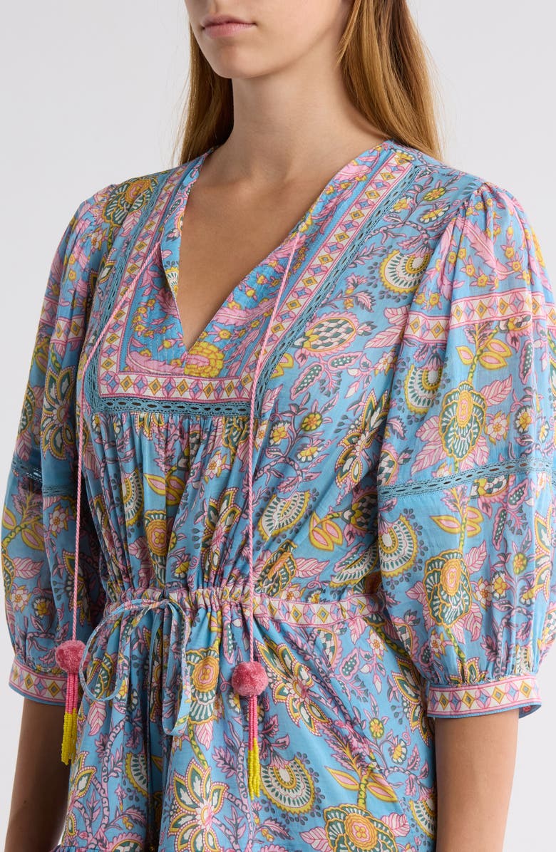 ALICIA BELL Kate Tiered Cotton & Silk Cover-Up Minidress, Alternate, color, Blue Yellow Print