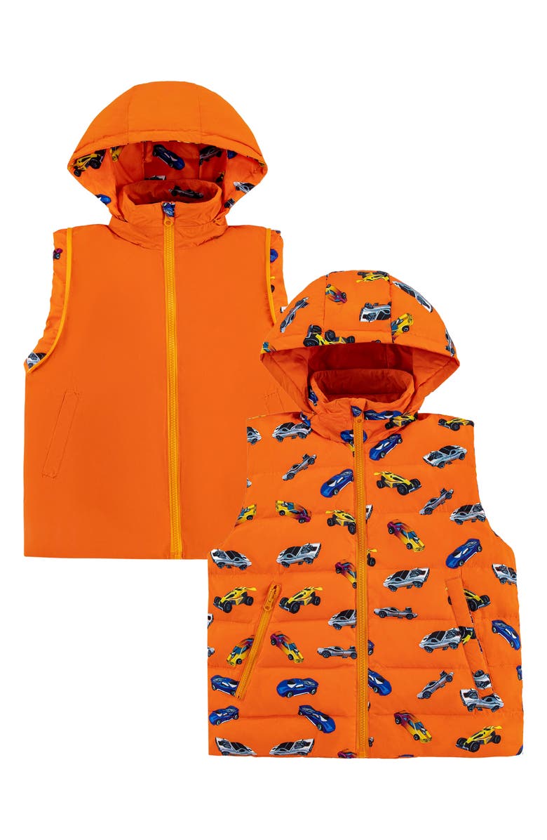 CALONIE Kids' Tanner Reversible Convertible Hooded Down Puffer Jacket, Alternate, color, Orange
