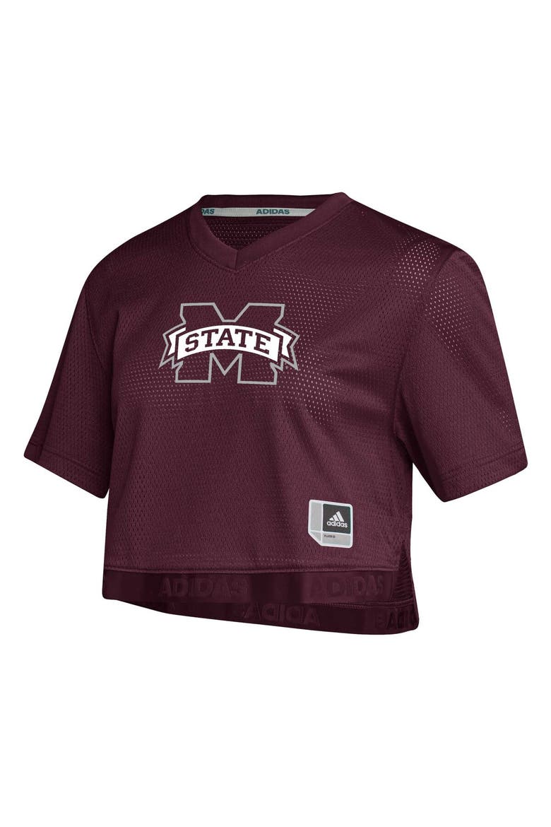 Women's adidas Red Mississippi State Bulldogs Primegreen V-Neck Cropped Jersey, Alternate, color, Maroon