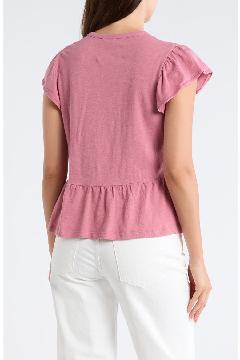 Embroidered Flutter Sleeve Cotton Top, Alternate, color, ROSE