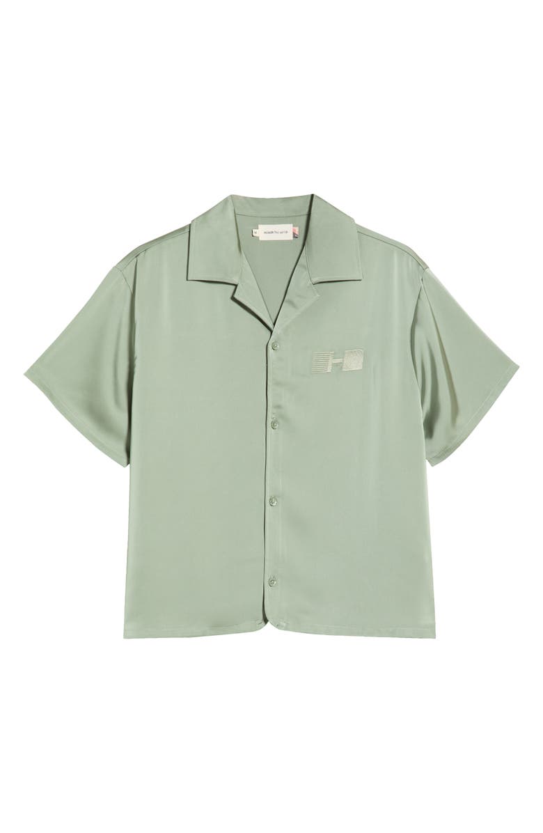 HONOR THE GIFT Satin Logo Embroidered Button-Up Camp Shirt, Main, color, Sage