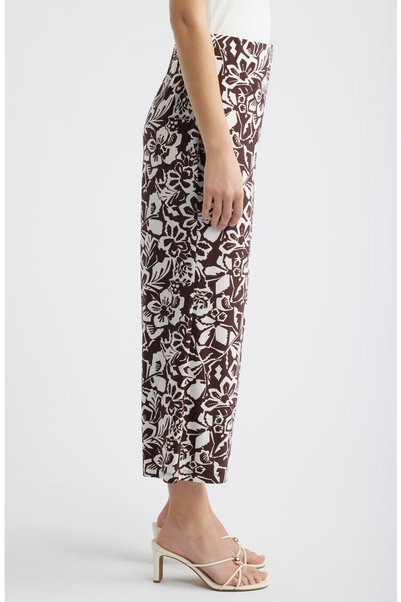 Print Knit Crop Wide Leg Pants, Alternate, color, DARK CHOCOLATE/ WHITE