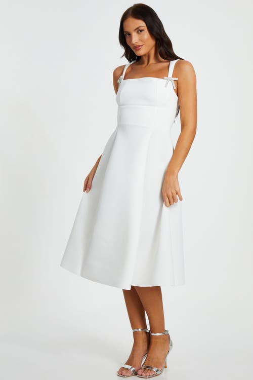 Quiz Scuba Foam Midi Skater Dress With Diamante Bows In White