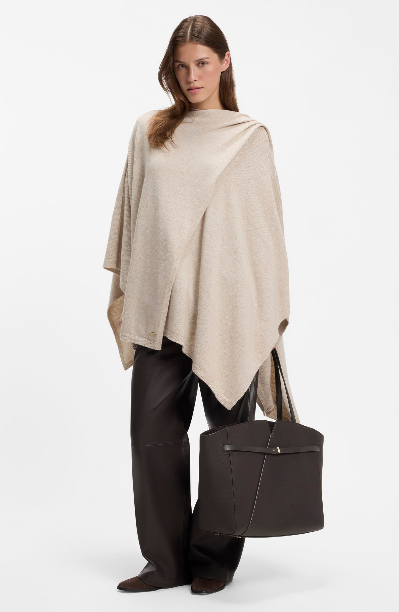 Revers Leather Tote, Main, color, DARK BROWN
