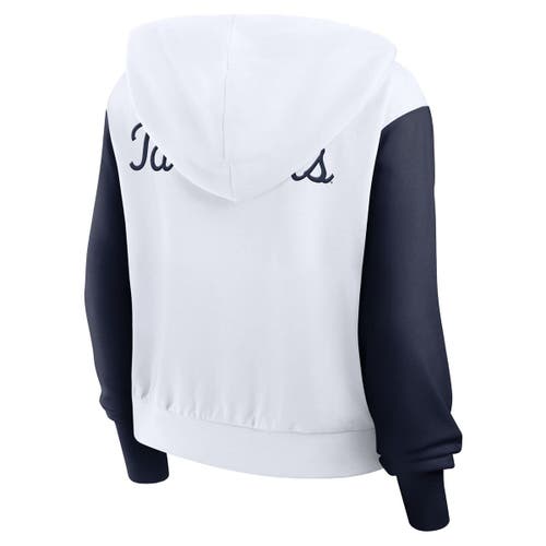 Jordan Brand White North Carolina Tar Heels Cropped Athletic Prep Color Block Script Full-zip Hoodie In White