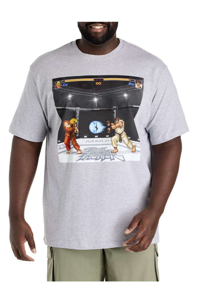 True Nation by DXL Big & Tall Street Fighter Graphic Tee, Main, color, Heather Grey