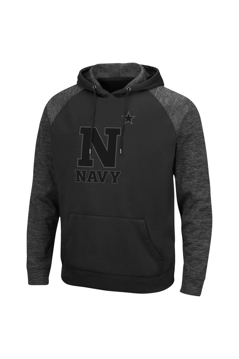 Men's Colosseum Black Navy Midshipmen Blackout 3.0 Tonal Raglan Pullover Hoodie, Alternate, color, Black