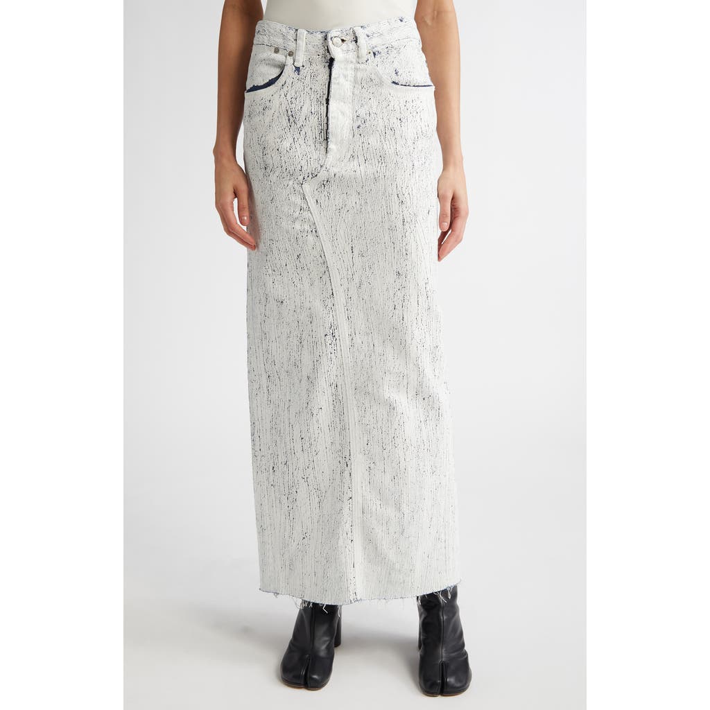 Mm6 Maison Margiela Bianchetto Painted Raw Edge Denim Maxi Skirt In White