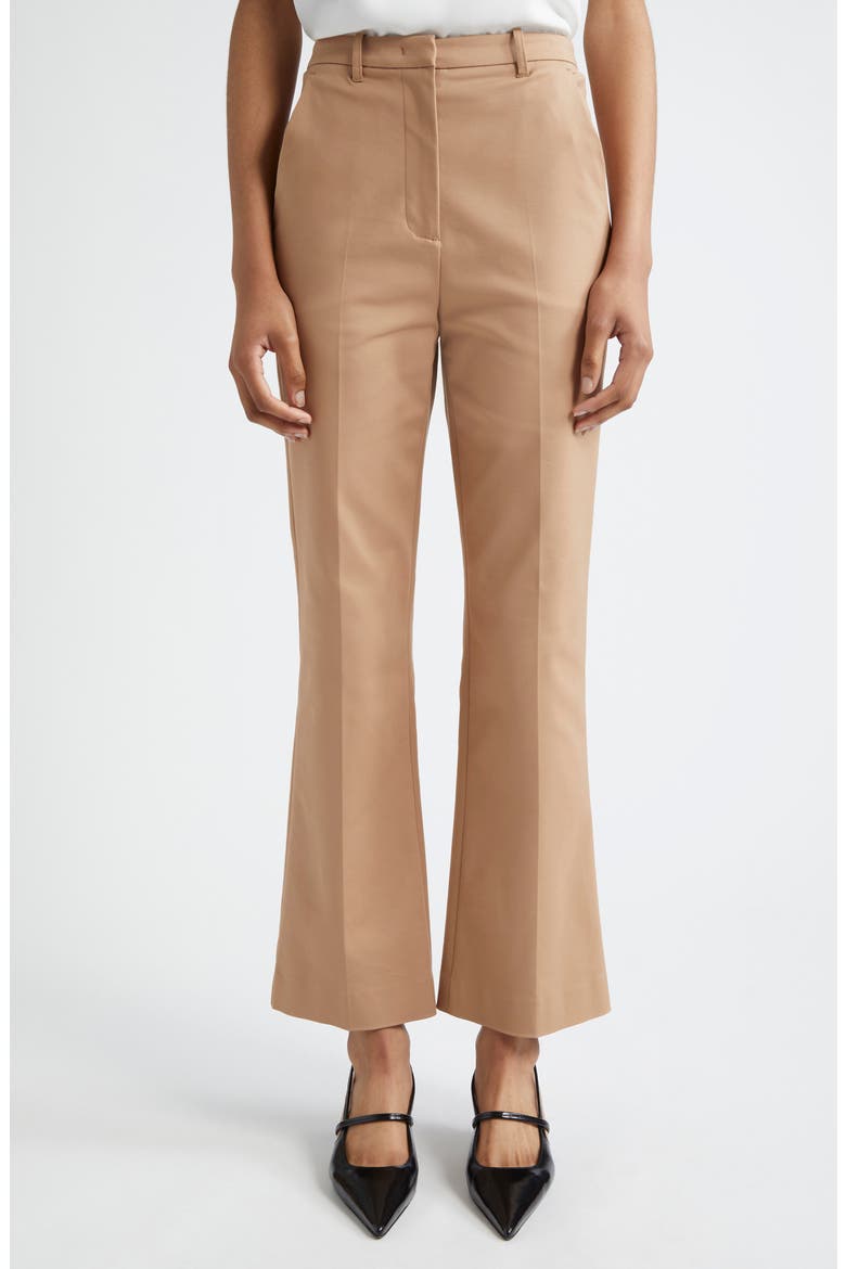Cotton Blend Ankle Flare Pants, Main, color, SOLID MEDIUM BROWN