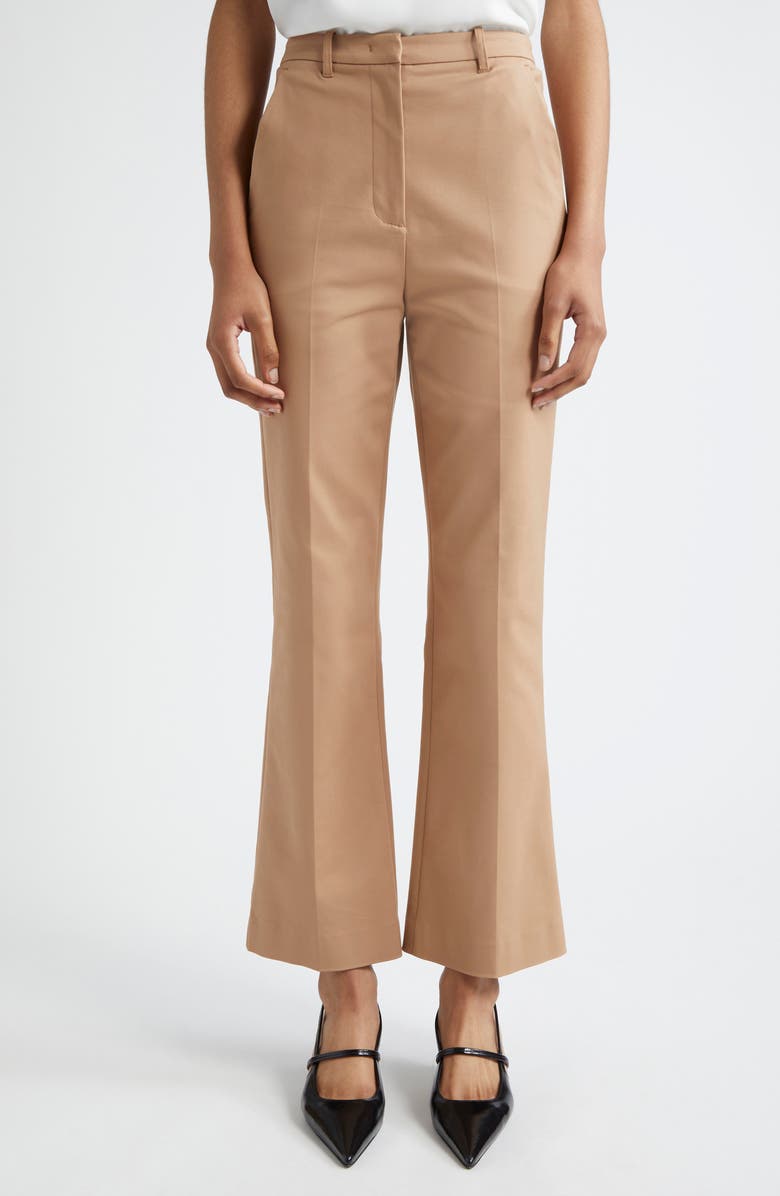 Emporio Armani Cotton Blend Ankle Flare Pants, Main, color, Solid Medium Brown