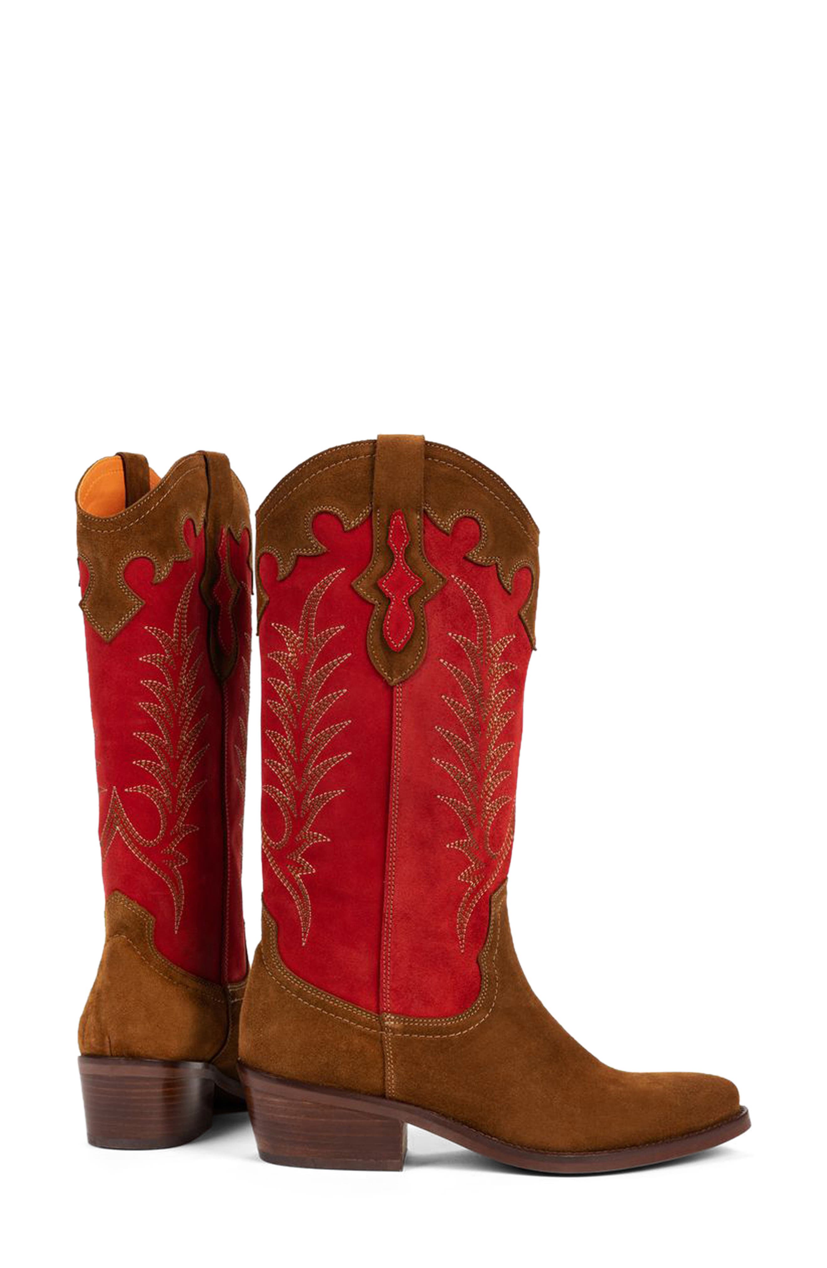 Penelope Chilvers Jolene Cowboy Boot, Alternate, color, Peat/ Red