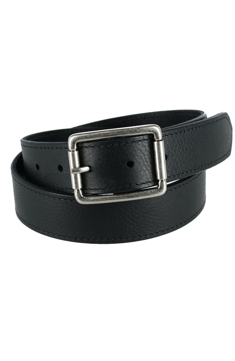 CrookhornDavis Men's Newcastle Natural Grain Leather Belt with Roller Buckle, Main, color, Black