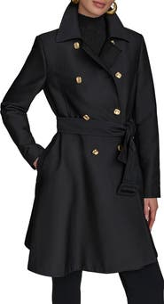 Donna Karan New York Water Resistant Skirted Cotton Blend Trench Coat