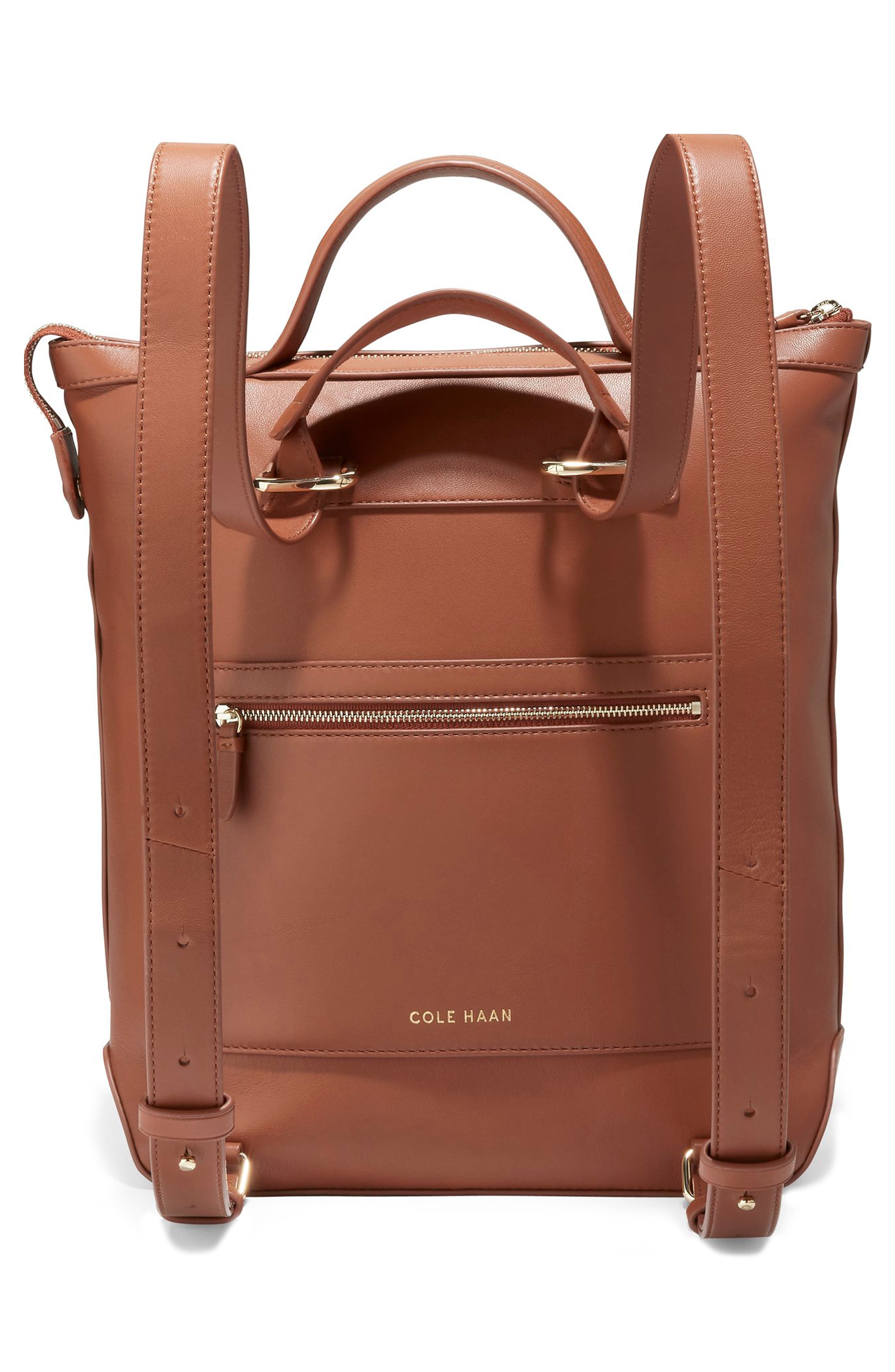 Cole Haan Grand Ambition Small Convertible Leather Backpack, Alternate, color, British Tan/ Woven