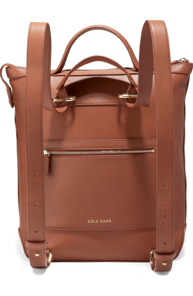 Cole Haan Grand Ambition Small Convertible Leather Backpack, Alternate, color, British Tan/ Woven