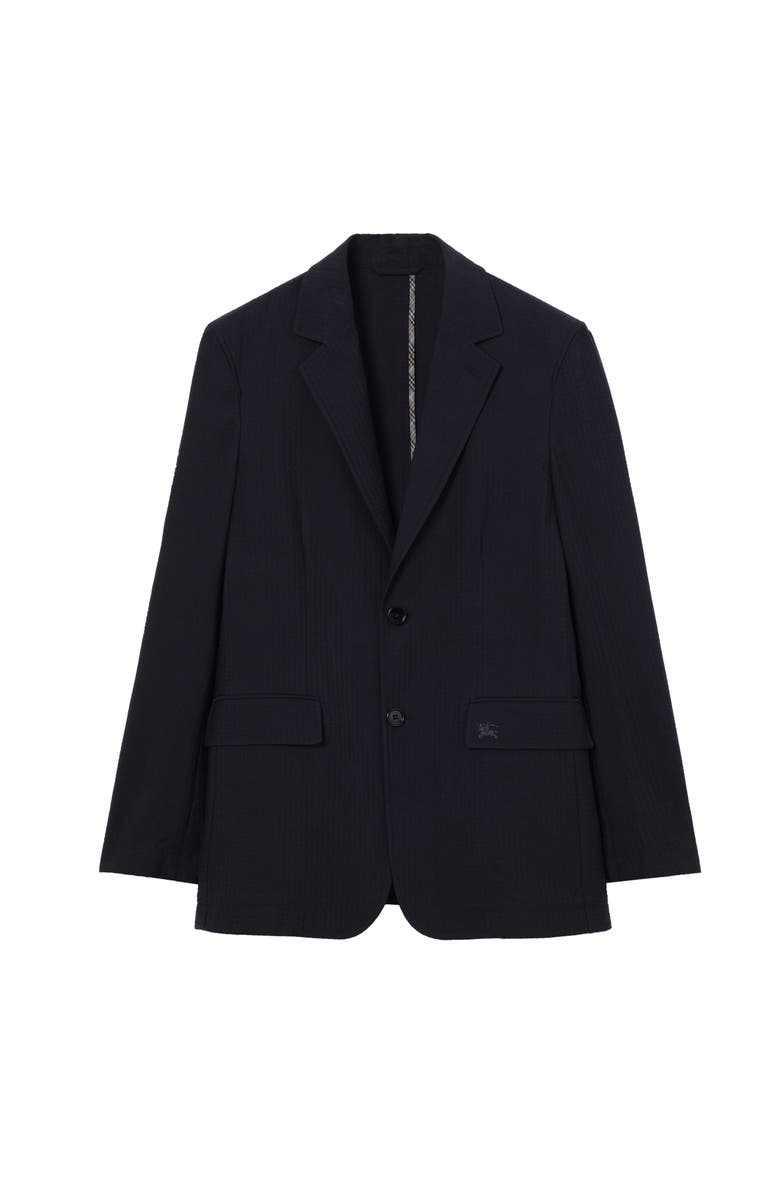 Burberry Seersucker Cotton Linen Tailored Jacket, Main, color, Navy