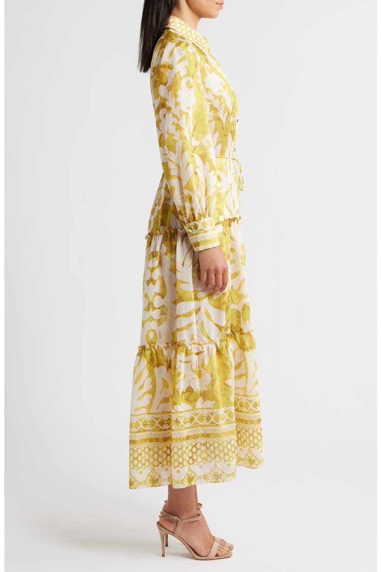 Mixed Print Long Sleeve Tiered Shirtdress, Alternate, color, YELLOW/ GREEN