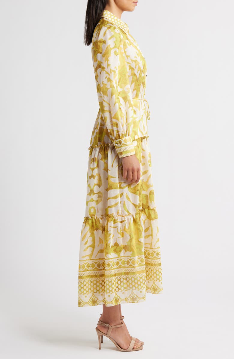 Julia Jordan Mixed Print Long Sleeve Tiered Shirtdress, Alternate, color, Yellow/ Green