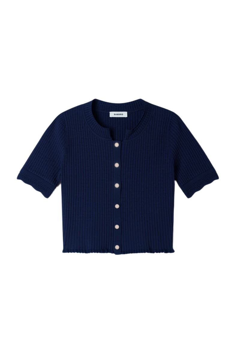 Cropped pointelle knit cardigan, Alternate, color, Navy blue