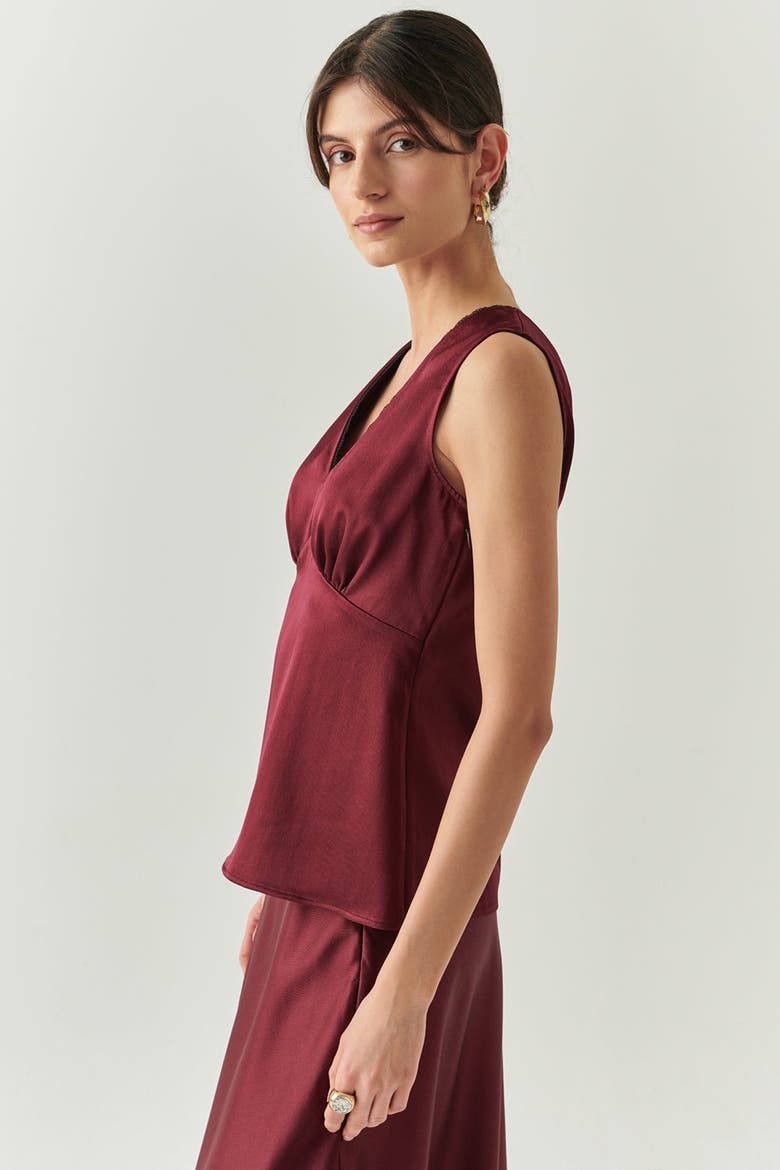 Galilea V Neck Satin Look Blouse, Alternate, color, CHERRY