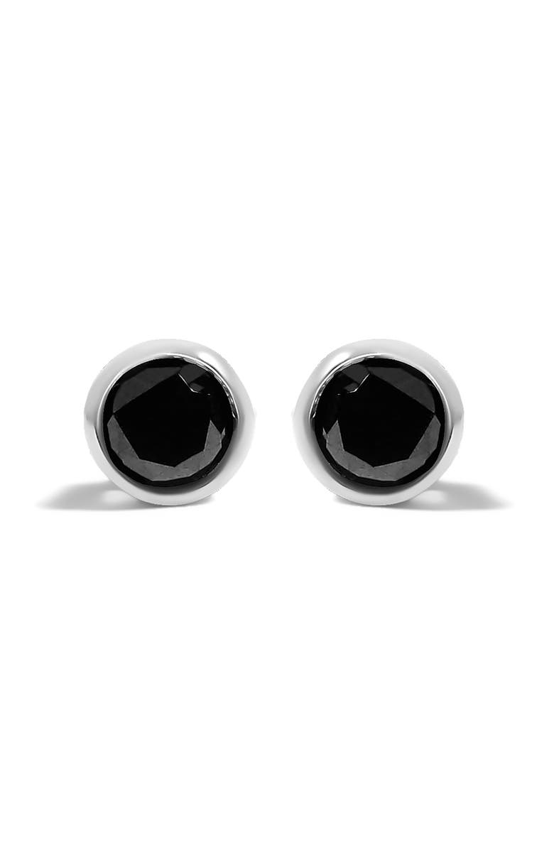 Haus of Brilliance Silver 3/4 Ct Black Diamond Bezel- Stud Earrings with Screw Backs, Main, color, White
