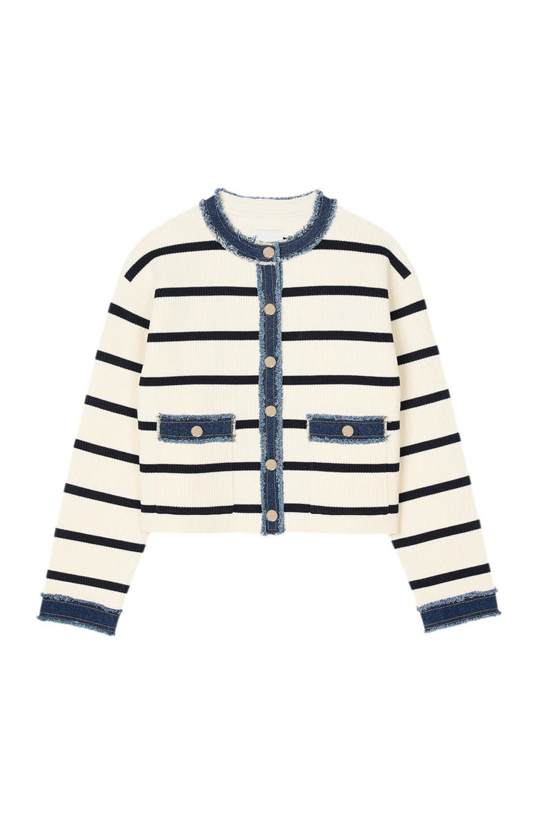 SANDRO Stripy cardigan with denim details, Alternate, color, 