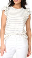 GIBSONLOOK Butterfly Stripe Ruffle Cap Sleeve Top
