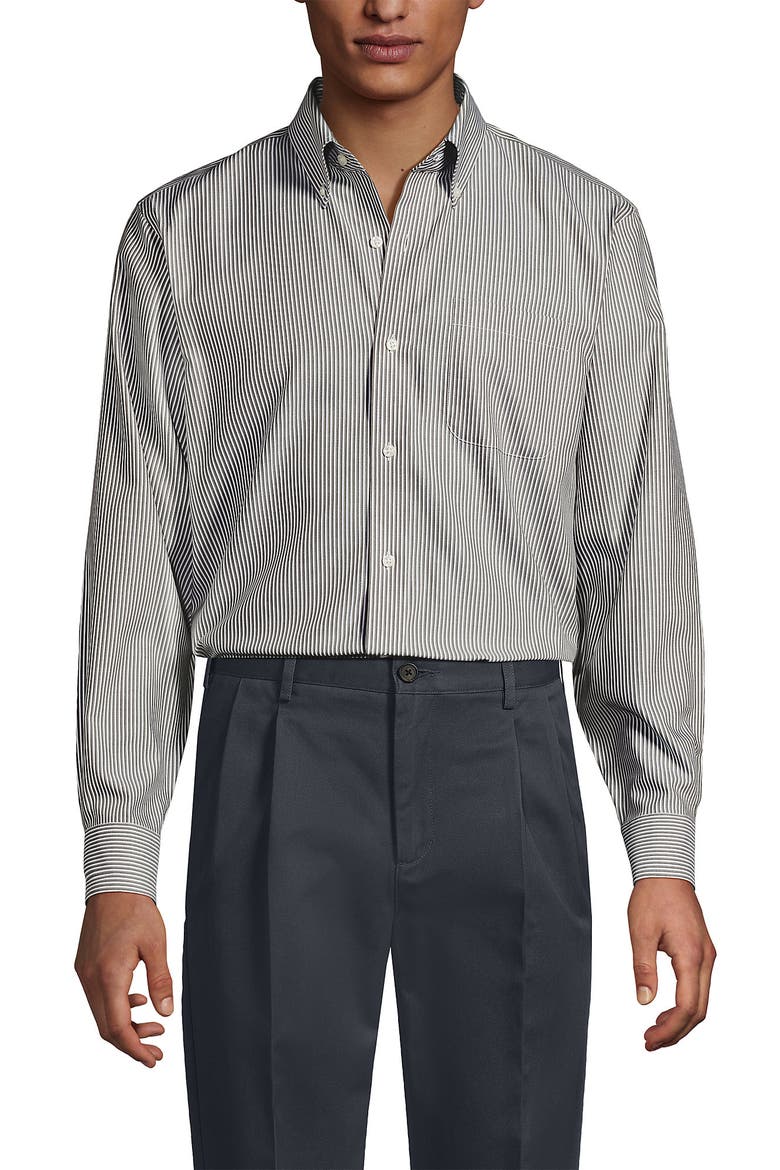 School Uniform  Tailored Fit No Iron Solid Supima Cotton Pinpoint Buttondown Collar Dress Shirt, Main, color, River Stone Green Stripe