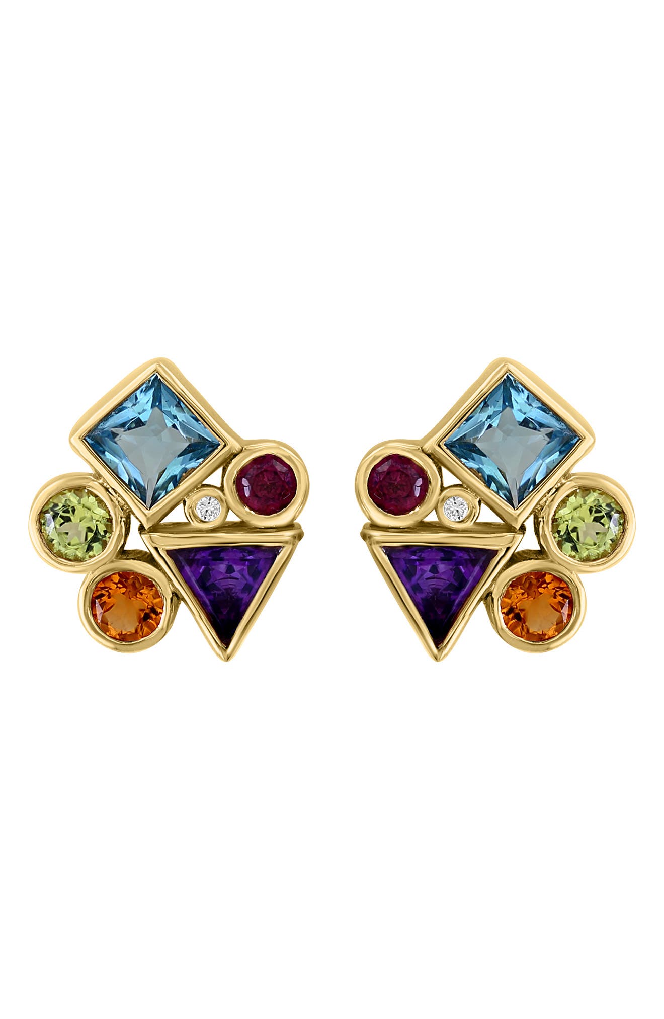 EFFY 14K Yellow Gold Multi Stone Diamond Stud Earrings