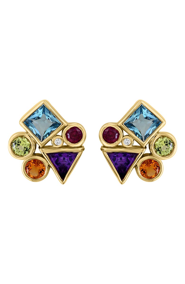 EFFY 14K Yellow Gold Multi Stone Diamond Stud Earrings, Main, color, Gold Multi